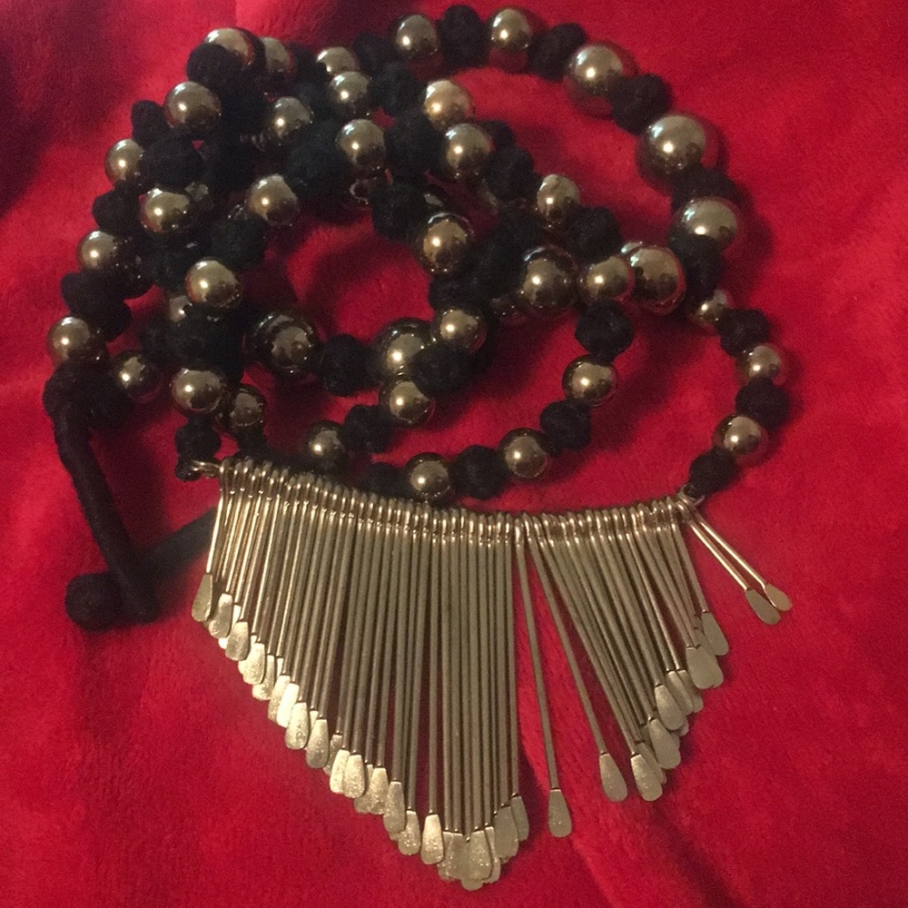 Brass & blk knotted necklace. 26” long. NWOT